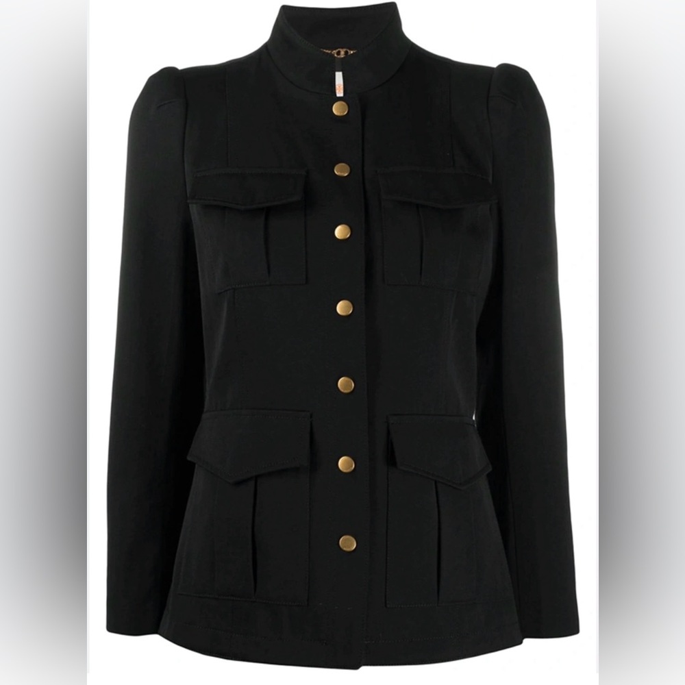 Tory Burch Black Utility Jacket with Gold Buttons